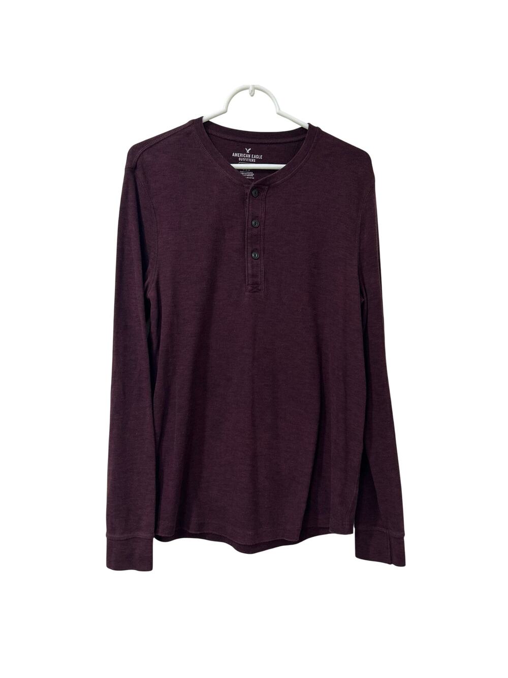 American Eagle Men Sz Medium Active Flex Maroon Henley Thermal Long Sleeve Shirt